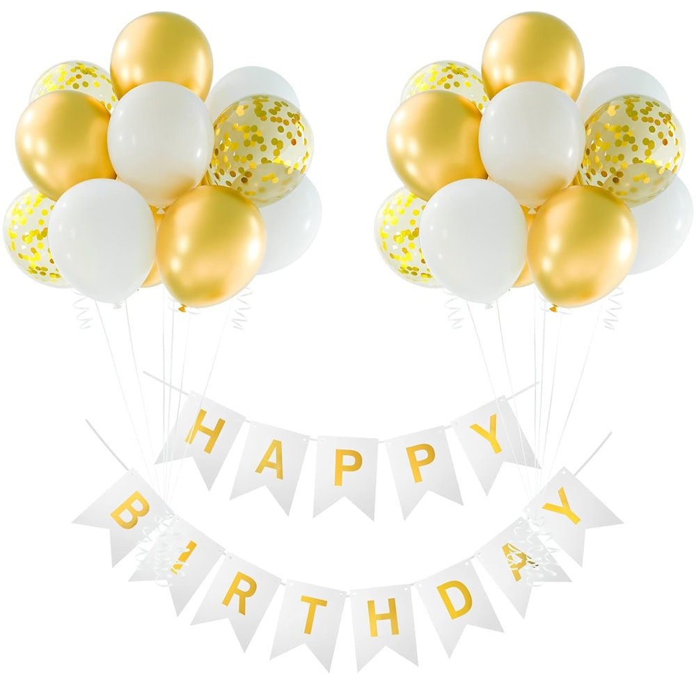 Ghirlandă hârtie cu litere pentru petrecere cu mesaj Happy Birthday - alb