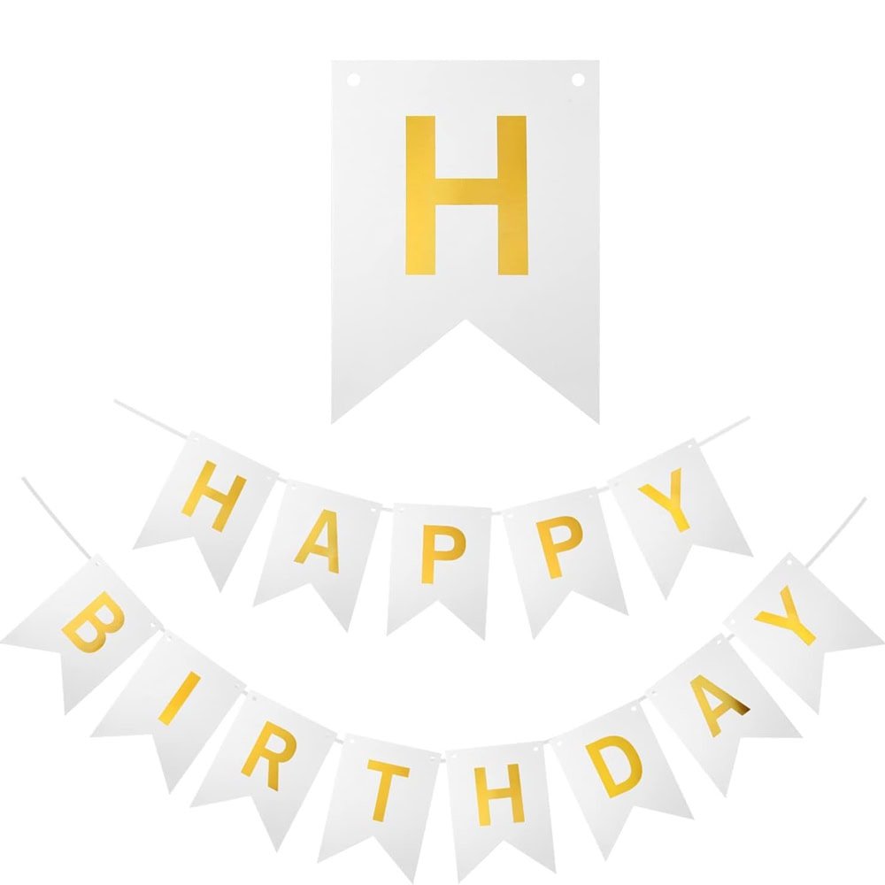 Ghirlandă hârtie cu litere pentru petrecere cu mesaj Happy Birthday - alb