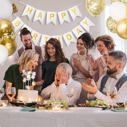 Ghirlandă hârtie cu litere pentru petrecere cu mesaj Happy Birthday - alb
