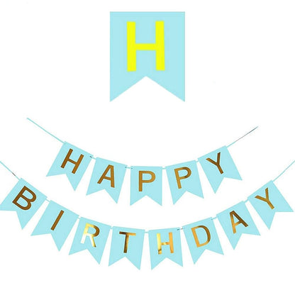 Ghirlandă hârtie cu litere pentru petrecere cu mesaj Happy Birthday - bleu