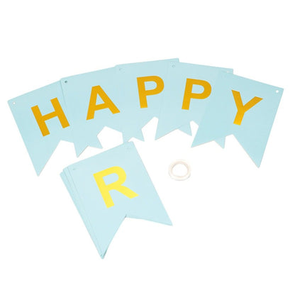 Ghirlandă hârtie cu litere pentru petrecere cu mesaj Happy Birthday - bleu