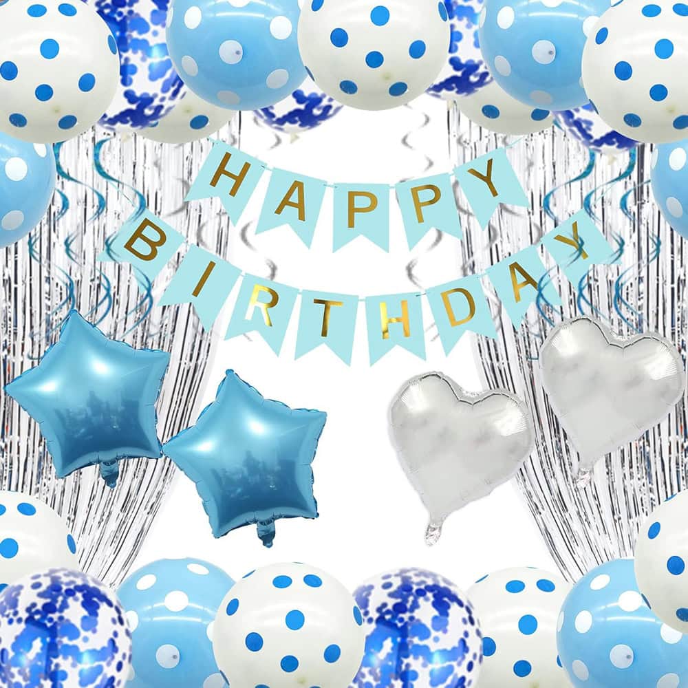 Ghirlandă hârtie cu litere pentru petrecere cu mesaj Happy Birthday - bleu