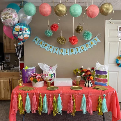 Ghirlandă hârtie cu litere pentru petrecere cu mesaj Happy Birthday - bleu