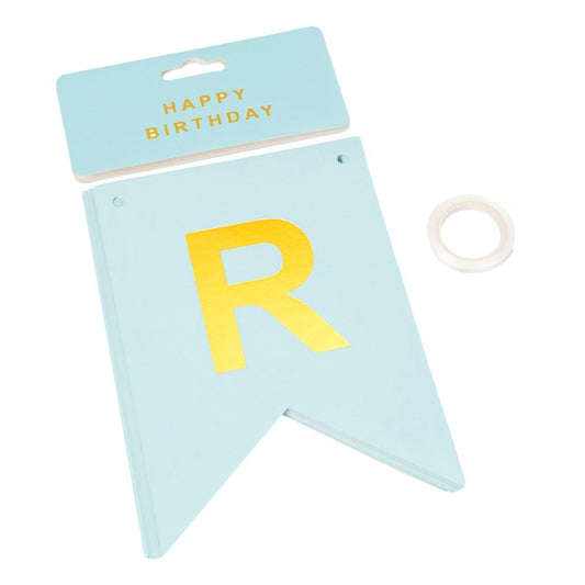 Ghirlandă hârtie cu litere pentru petrecere cu mesaj Happy Birthday - bleu