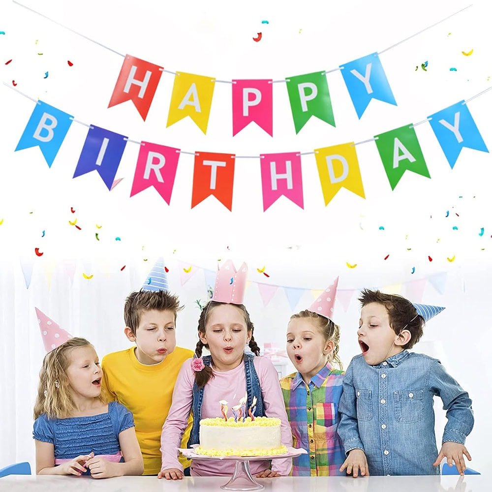 Ghirlandă hârtie cu litere pentru petrecere cu mesaj Happy Birthday - multicolor