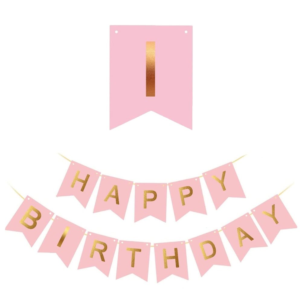 Ghirlandă hârtie cu litere pentru petrecere cu mesaj Happy Birthday - roz