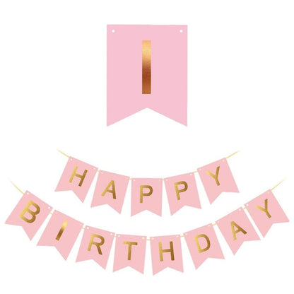Ghirlandă hârtie cu litere pentru petrecere cu mesaj Happy Birthday - roz