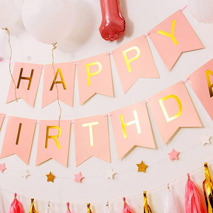 Ghirlandă hârtie cu litere pentru petrecere cu mesaj Happy Birthday - roz