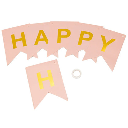 Ghirlandă hârtie cu litere pentru petrecere cu mesaj Happy Birthday - roz