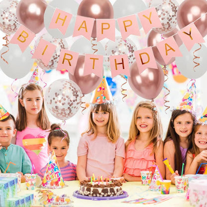 Ghirlandă hârtie cu litere pentru petrecere cu mesaj Happy Birthday - roz