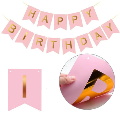 Ghirlandă hârtie cu litere pentru petrecere cu mesaj Happy Birthday - roz