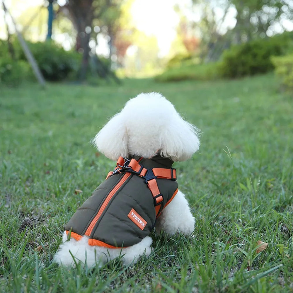Haină impermeabilă pentru câini, cu suport lesă, maro