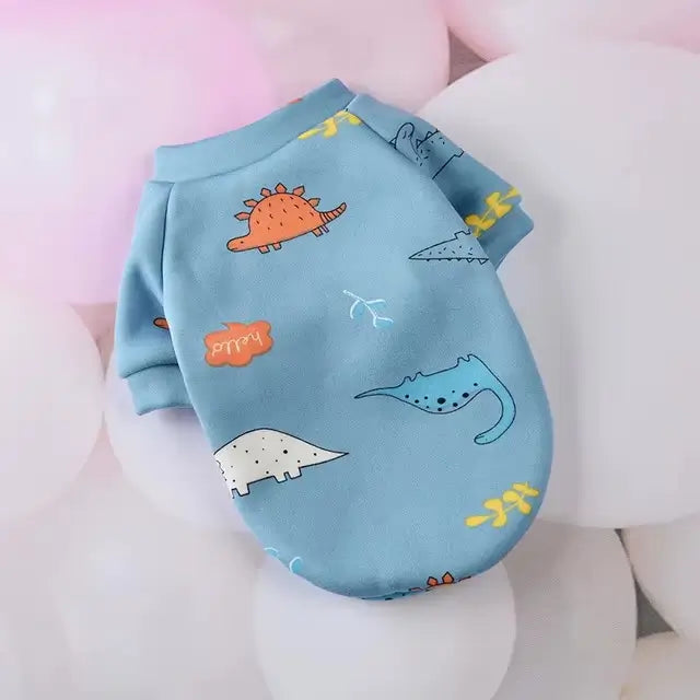 Haină pentru câini și pisici, albastră, imprimeu dinozauri