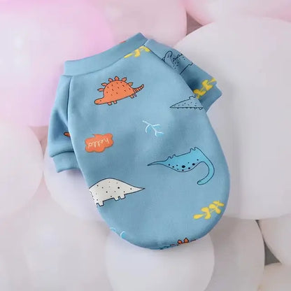 Haină pentru câini și pisici, albastră, imprimeu dinozauri