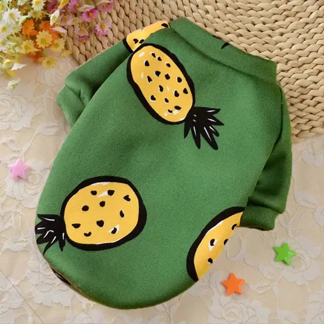 Haină pentru câini și pisici, verde, imprimeu ananas
