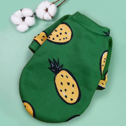 Haină pentru câini și pisici, verde, imprimeu ananas
