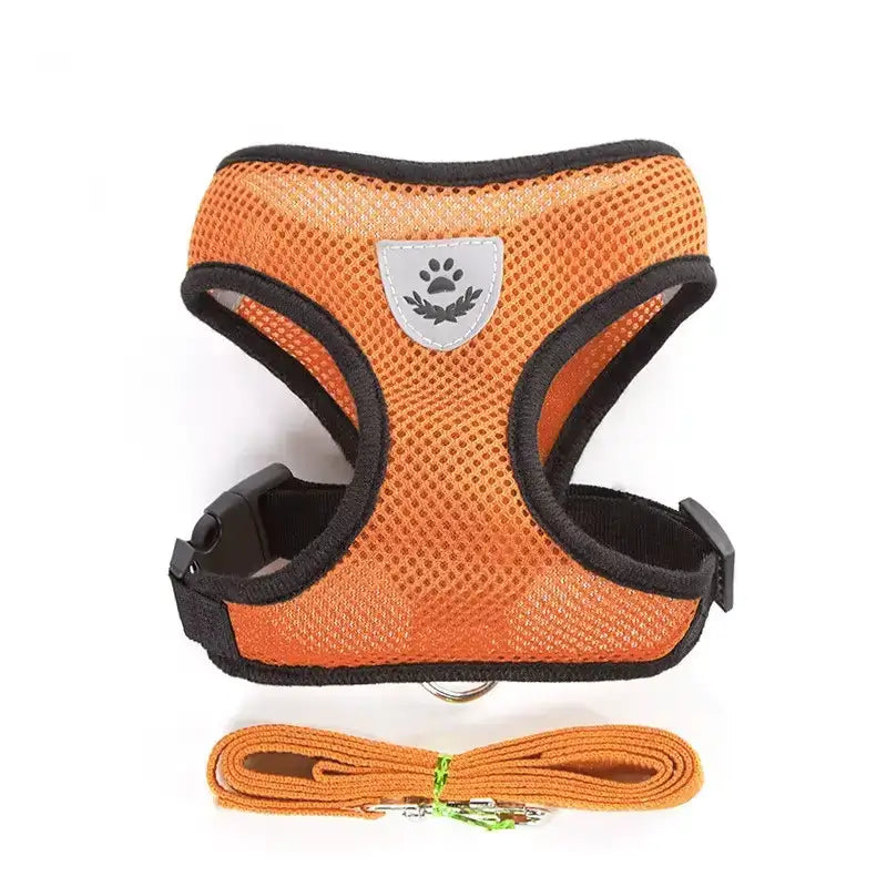 Set ham mesh respirabil pentru căței + lesă 1.5m, ajustare rapidă, galben