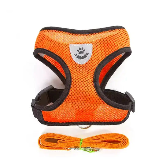 Set ham mesh respirabil pentru căței + lesă 1.5m, ajustare rapidă, portocaliu