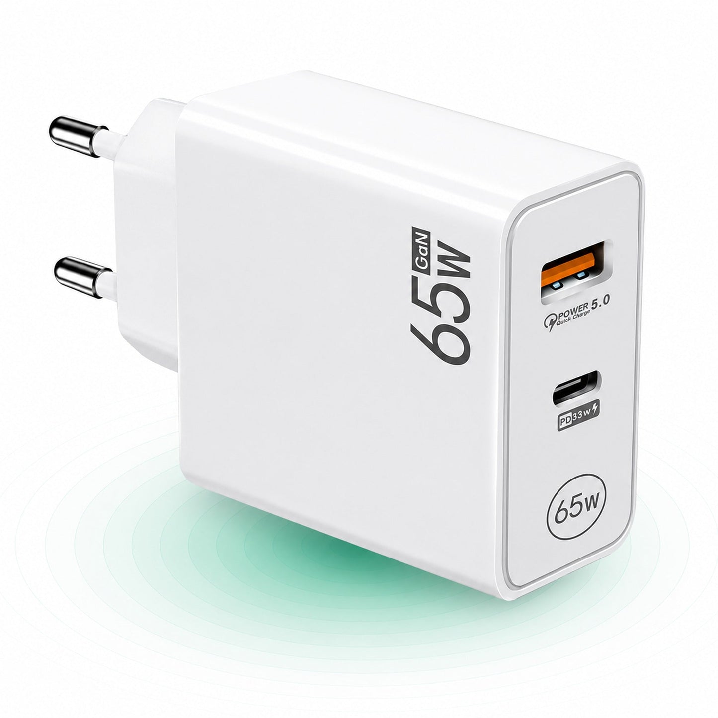 Incarcator Retea Timebox, 2 Porturi, 65W, 1 x Type-C, 1 x Q, C 3, LED, Alb