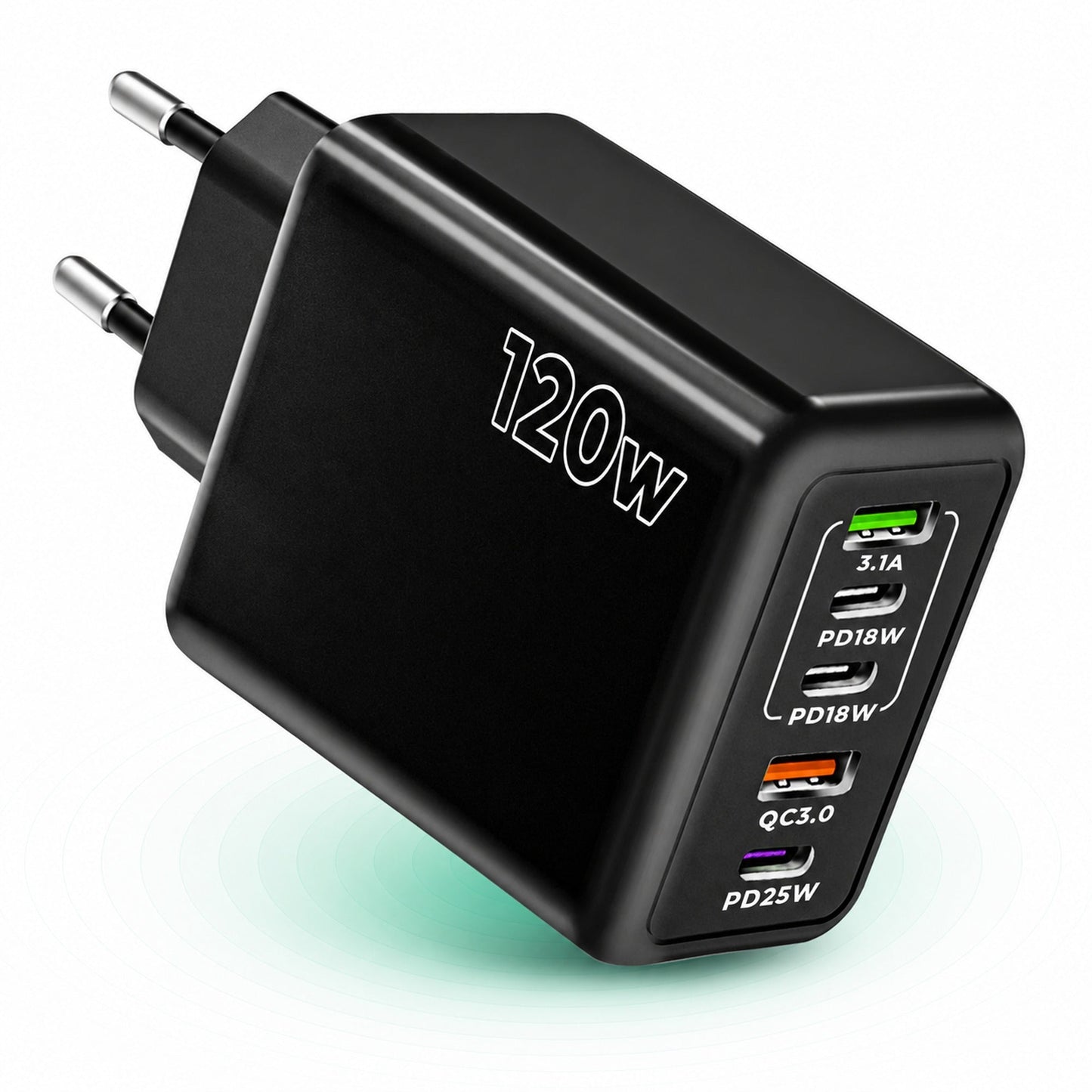 Incarcator Retea Timebox, 5 Porturi, 120W, 3 x Type-C, 2 x USB, Negru