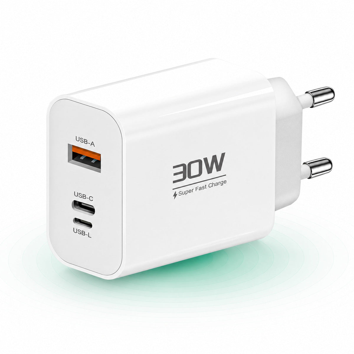 Incarcator Retea Timebox, 3 Porturi, 30W, 1 x Type-C, 1 x USB, Alb