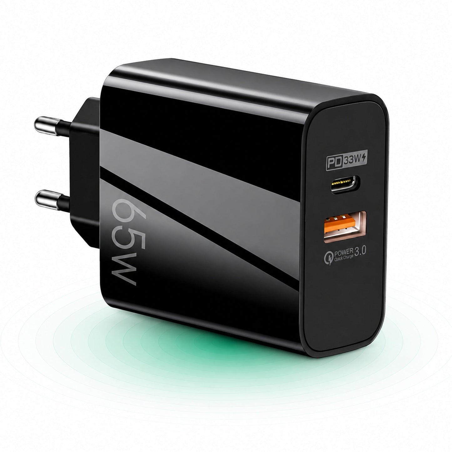 Incarcator Retea, 2 Porturi, 65W, 1 x USB, 1 x Type-C, Negru