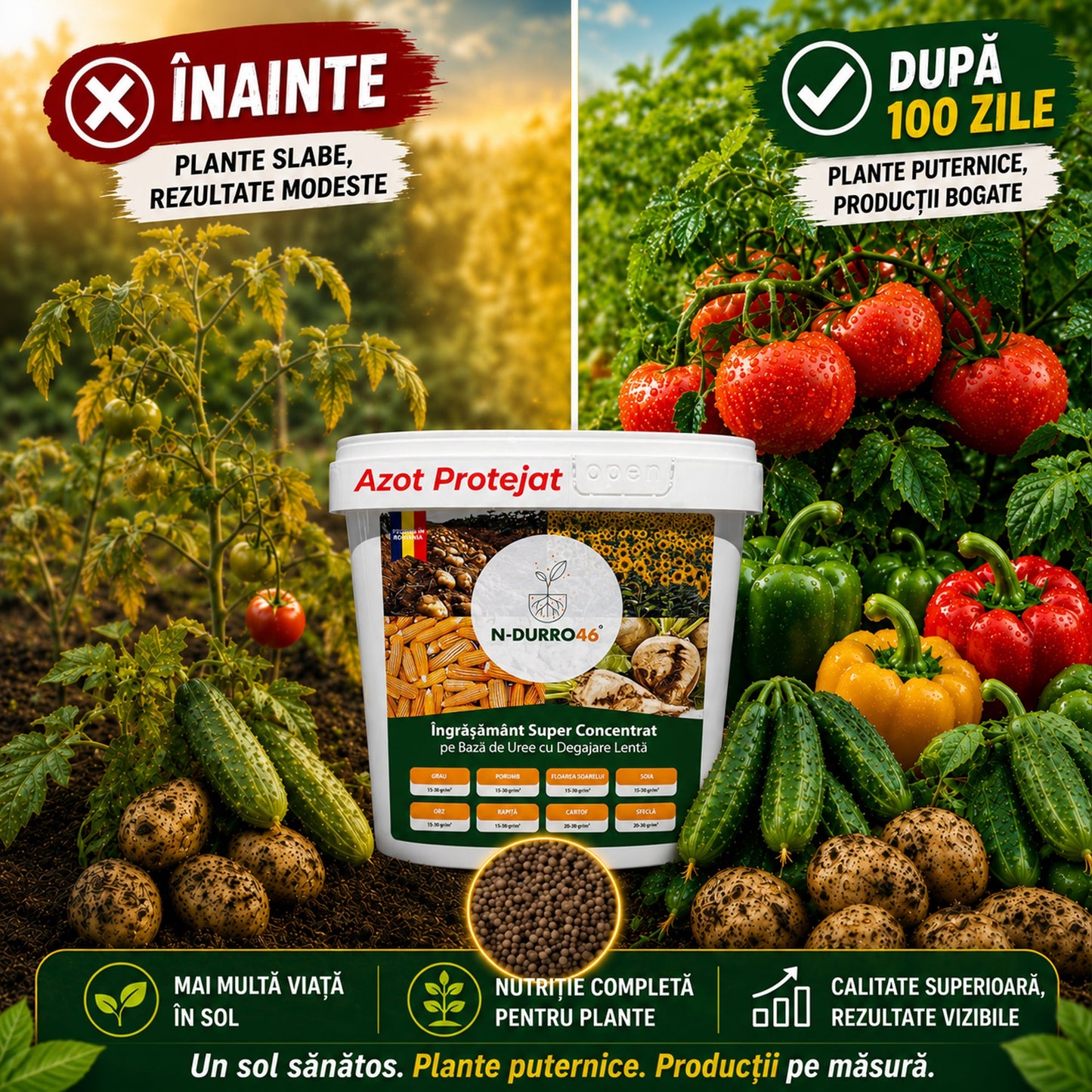 Ingrasamant cu Azot si Extracte Humice - N-Durro 46, 46% N, Efect 100 Zile, 4 kg