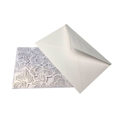 Invitație din hârtie pentru evenimente model floral 18x12,5cm - alb (set 10 buc)