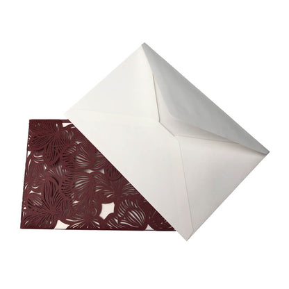 Invitație din hârtie pentru evenimente model floral 18x12,5cm - vișiniu (set 10 buc)