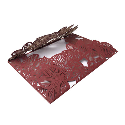 Invitație din hârtie pentru evenimente model floral 18x12,5cm - vișiniu (set 10 buc)