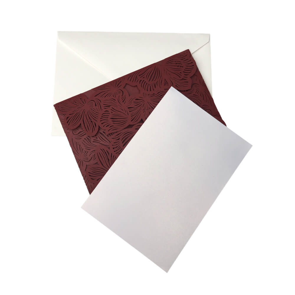 Invitație din hârtie pentru evenimente model floral 18x12,5cm - vișiniu (set 10 buc)