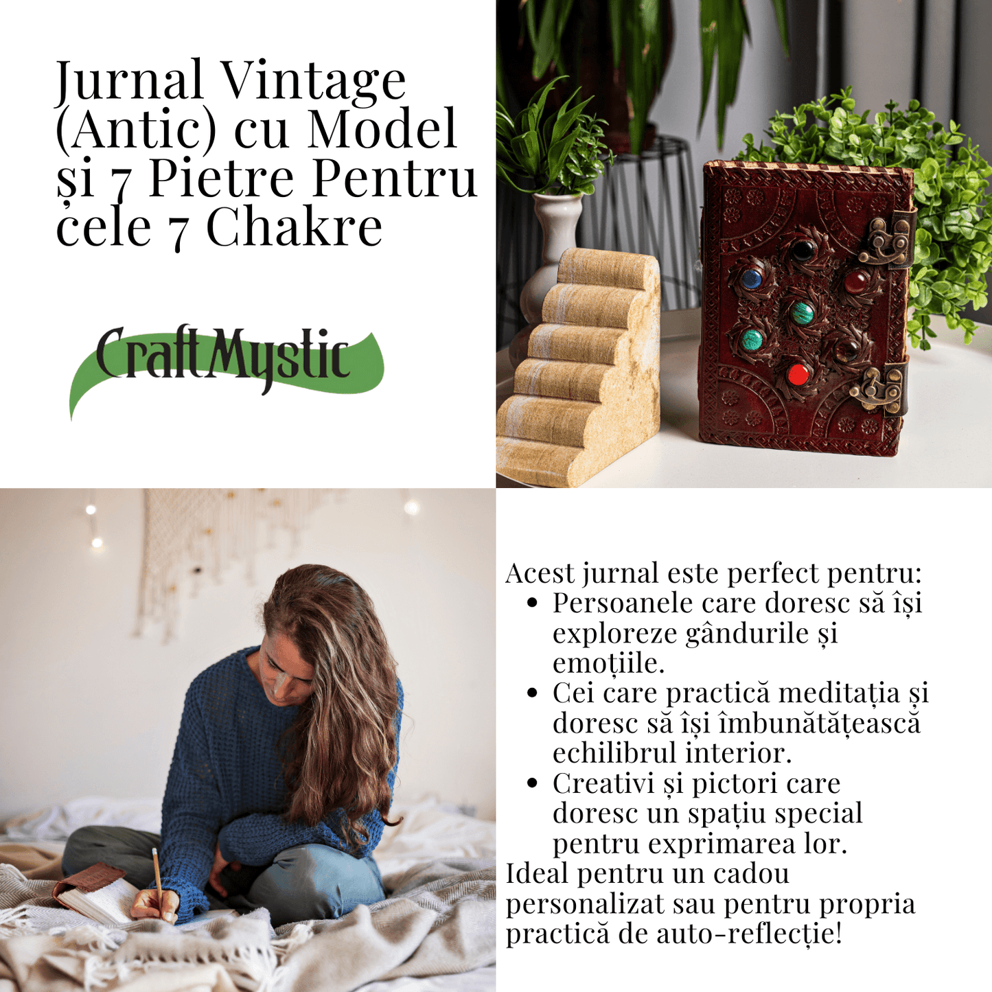 Jurnal Vintage Visiniu cu Cele 7 Pietre Chakre