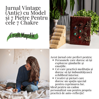 Jurnal Vintage Visiniu cu Cele 7 Pietre Chakre