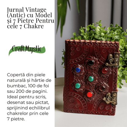 Jurnal Vintage Visiniu cu Cele 7 Pietre Chakre