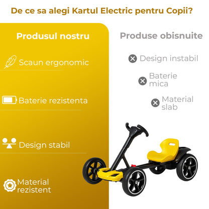Kart electric copii, 4 roti, Pliabil si usor de montat, Scaun ergonomic, Galben