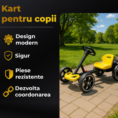 Kart electric copii, 4 roti, Pliabil si usor de montat, Scaun ergonomic, Galben
