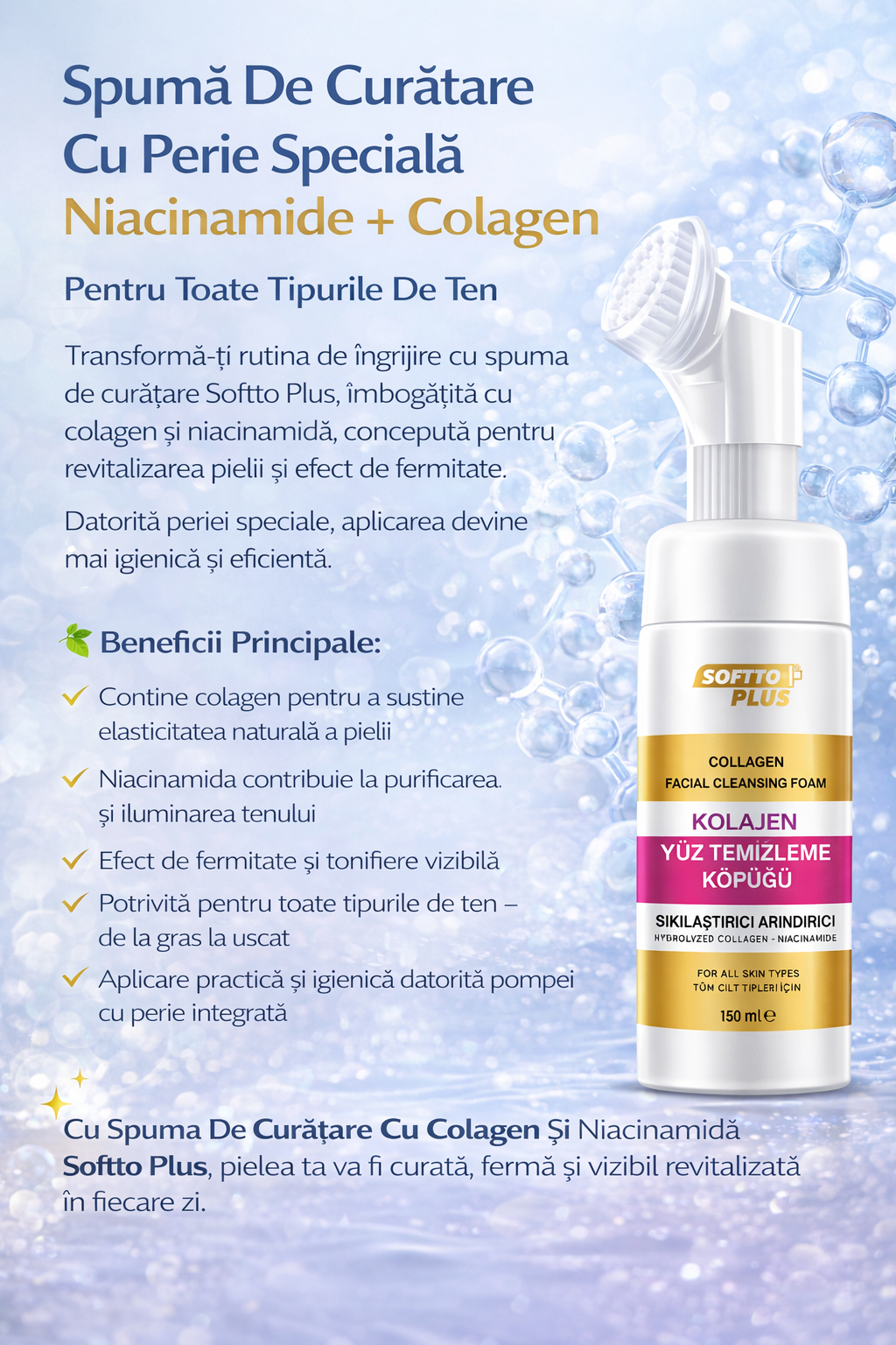 Spumă De Curățare Cu Perie Specială Niacinamide + Colagen
