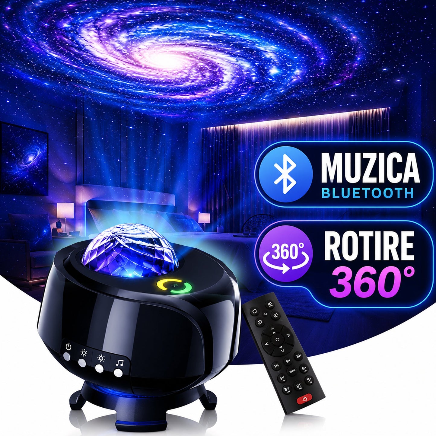 Lampa de veghe tip proiector stele Timebox, galaxii pentru camera, Negru