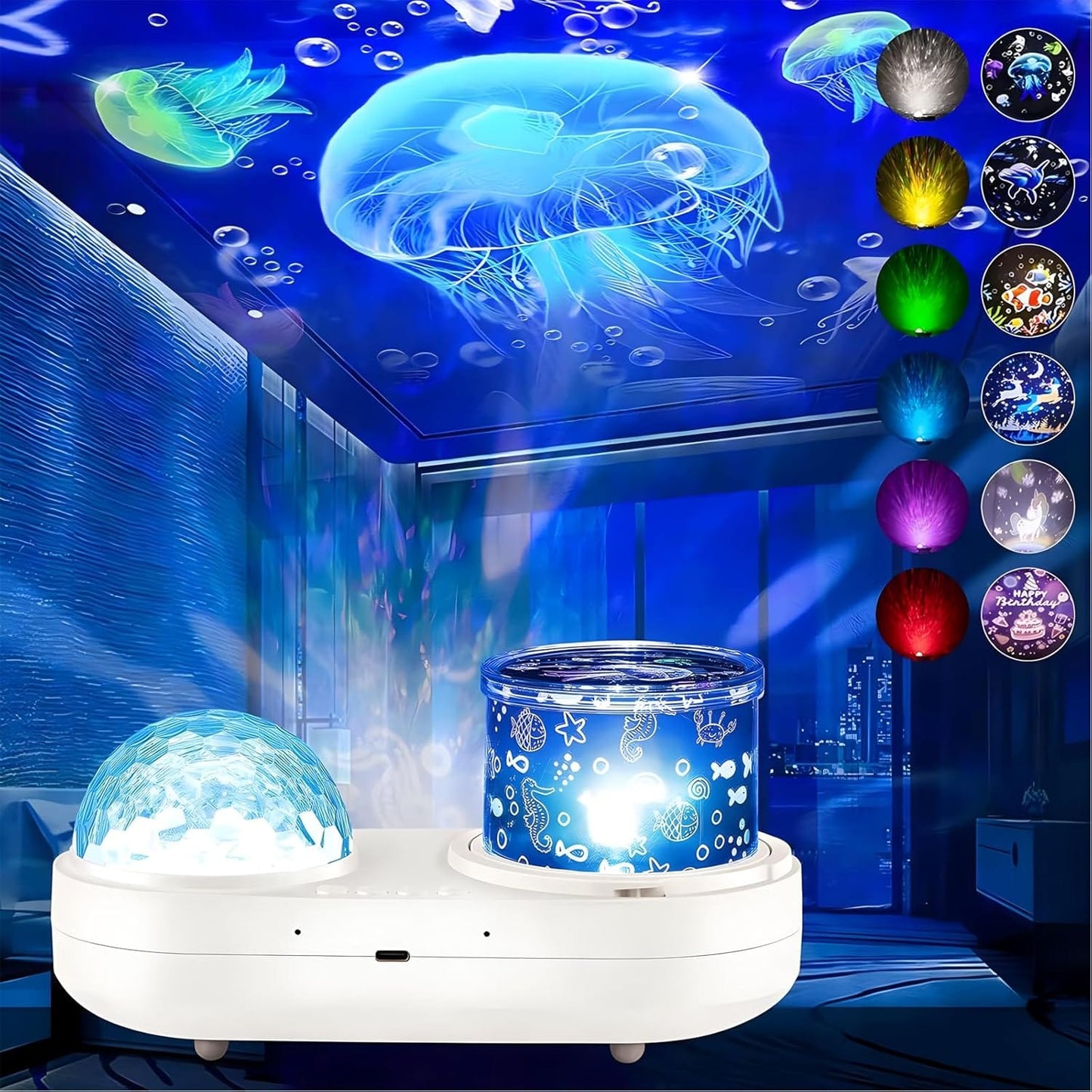 Lampa proiectie pentru copii, 3W, 5V USB, Telecomanda + buton On/OFF, Alb