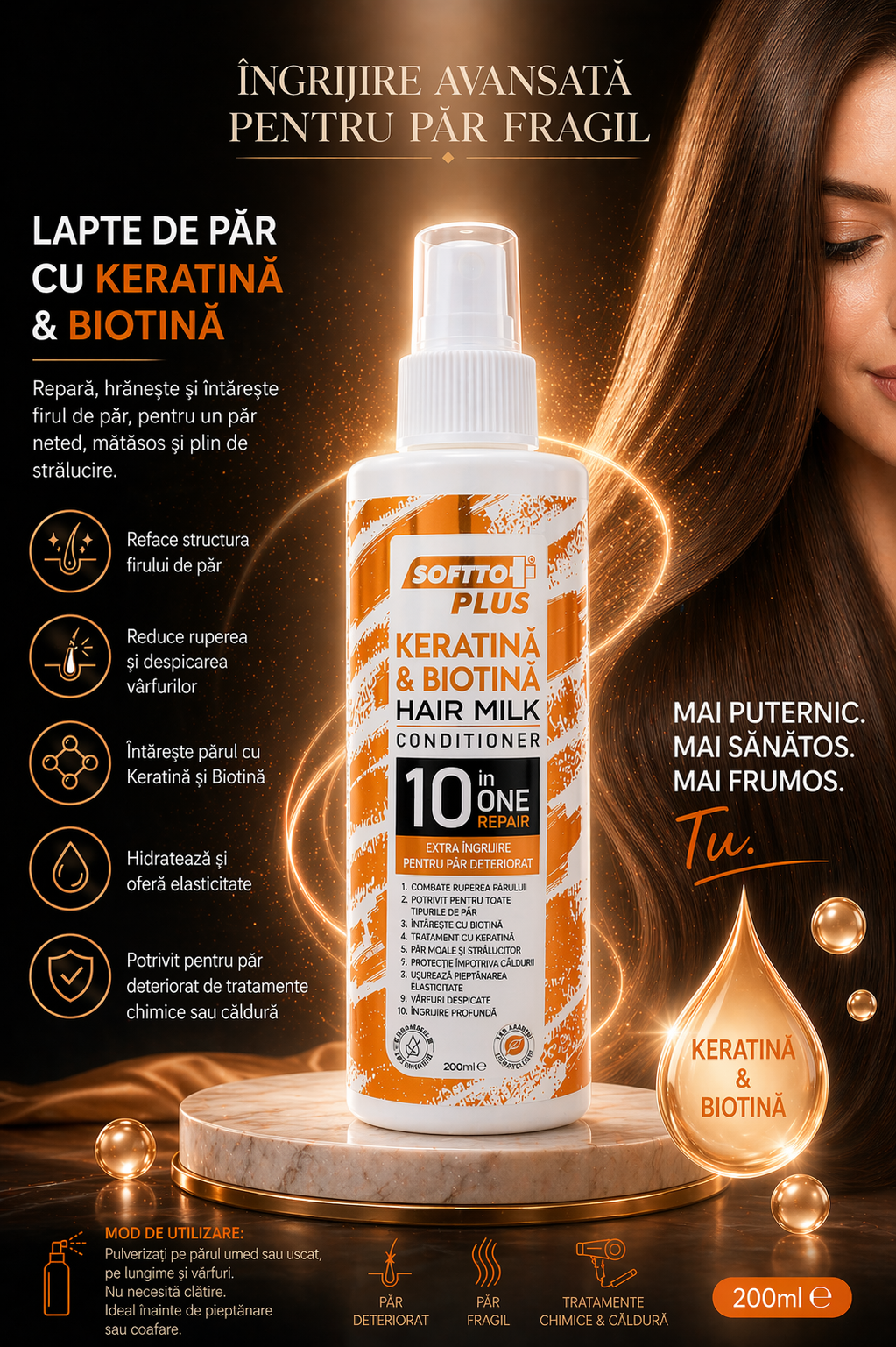 Lapte de Păr cu Keratină și Biotin – Îngrijire Avansată pentru Păr Fragil