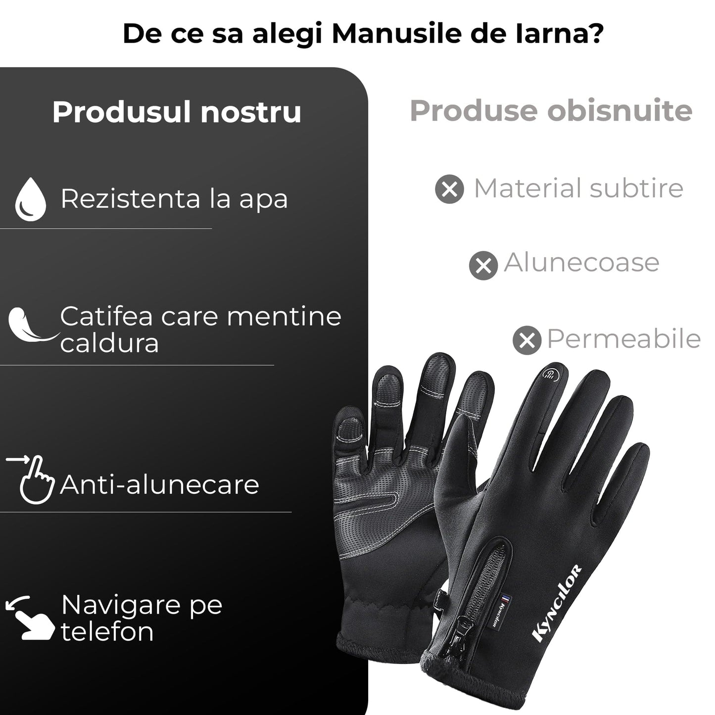 Manusi sport iarna, toamna, aderenta pentru ski, ciclism, Negru - M