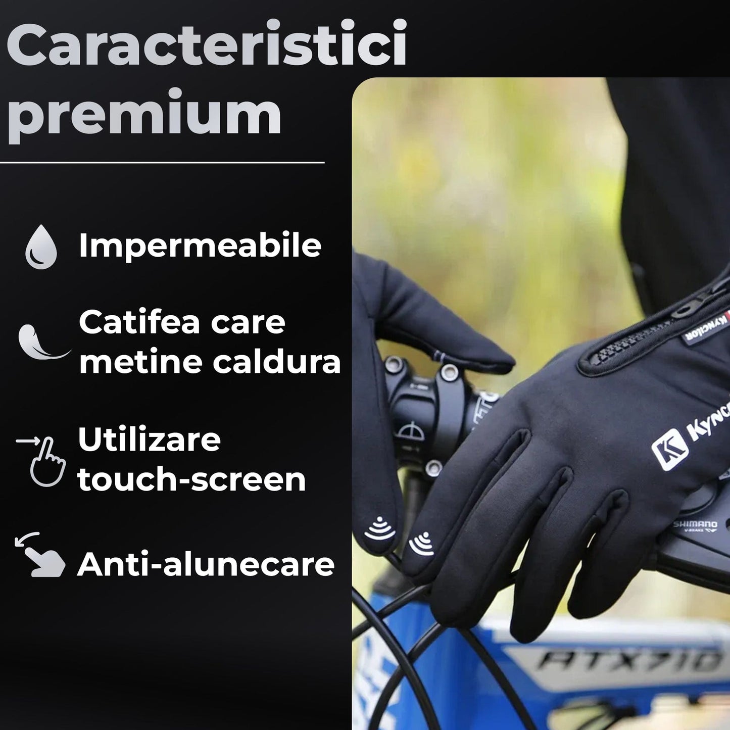 Manusi sport iarna, toamna, aderenta pentru ski, ciclism, Negru - M