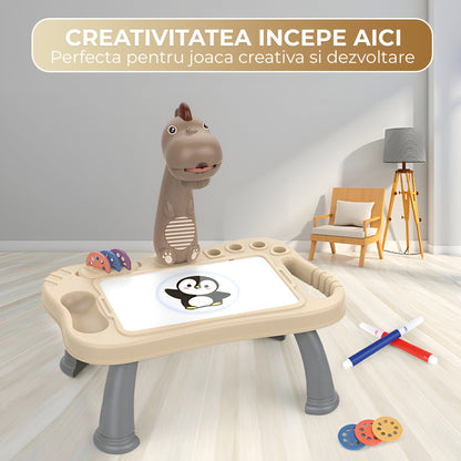Masa interactiva de desen pentru copii cu model dinozaur, Alb