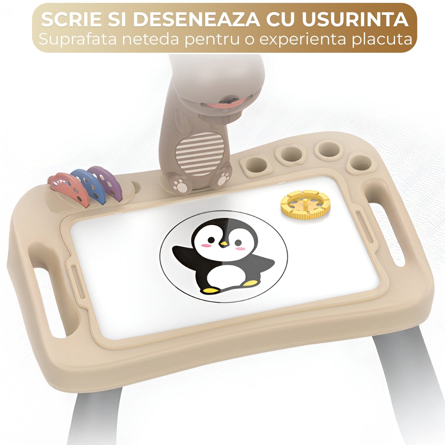 Masa interactiva de desen pentru copii cu model dinozaur, Alb
