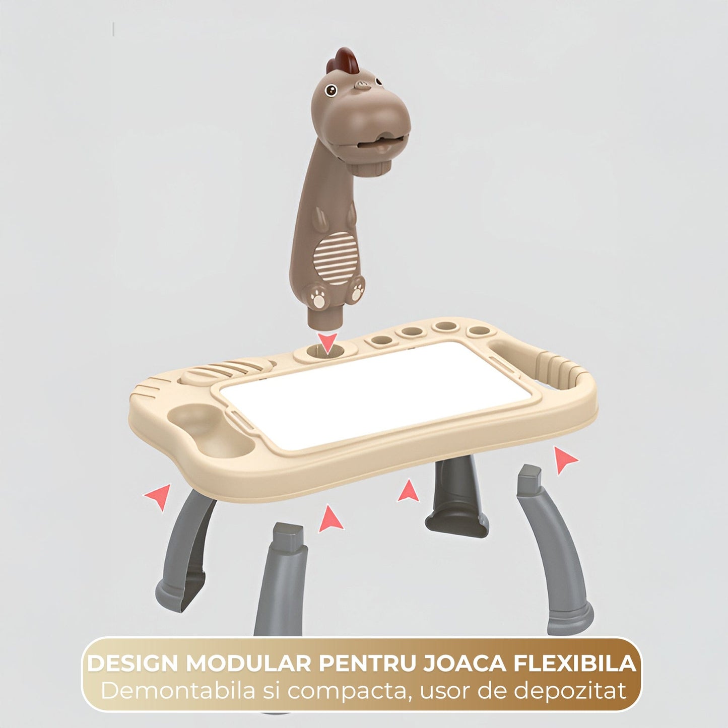 Masa interactiva de desen pentru copii cu model dinozaur, Alb