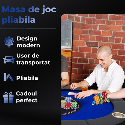 Masa de Poker Pliabila Timebox, 8 Jucatori, Albastru