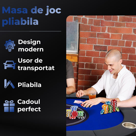 Masa de Poker Pliabila Timebox, 8 Jucatori, Albastru