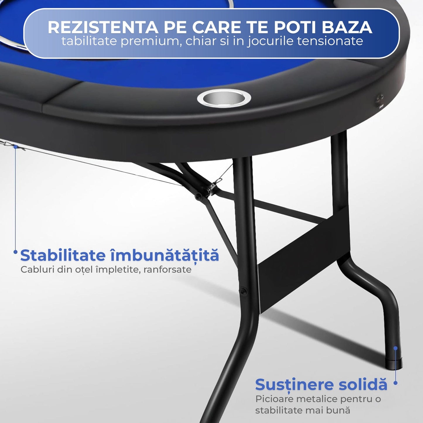 Masa de Poker Pliabila Timebox, 8 Jucatori, Albastru