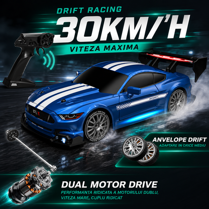 Masina cu telecomanda RC Timebox, 30km/h, 1:24, 4x4, Drift car, Albastru