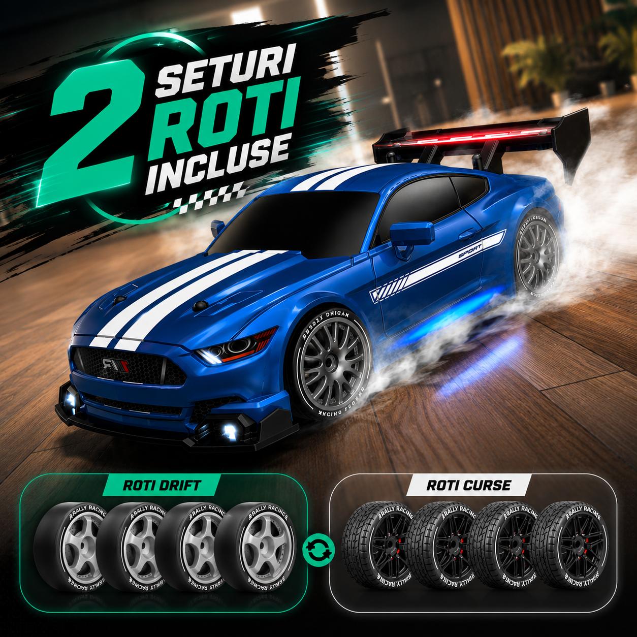 Masina cu telecomanda RC Timebox, 30km/h, 1:24, 4x4, Drift car, Albastru